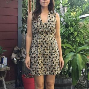 Patterned mini dress with covered buttons